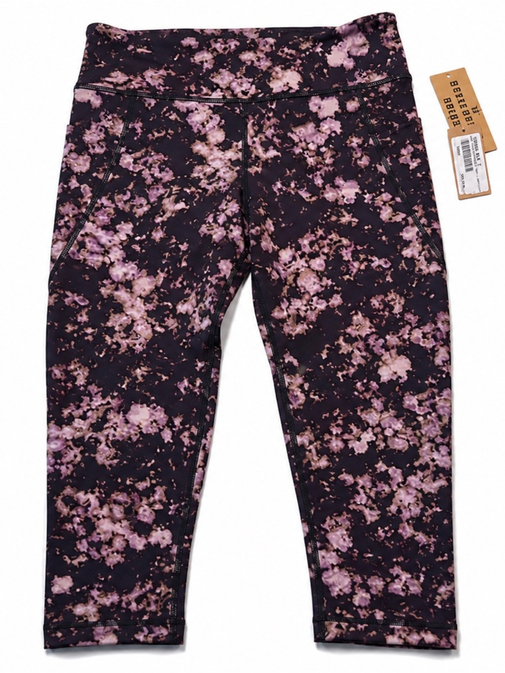 NWT Title Nine Mad Dash Crop Leggings Black Purple Floral Print- Medium